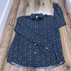 Old Navy Slim Fit Indigo Long Sleeve Button Down Shirt Blue Shamrock Mens L